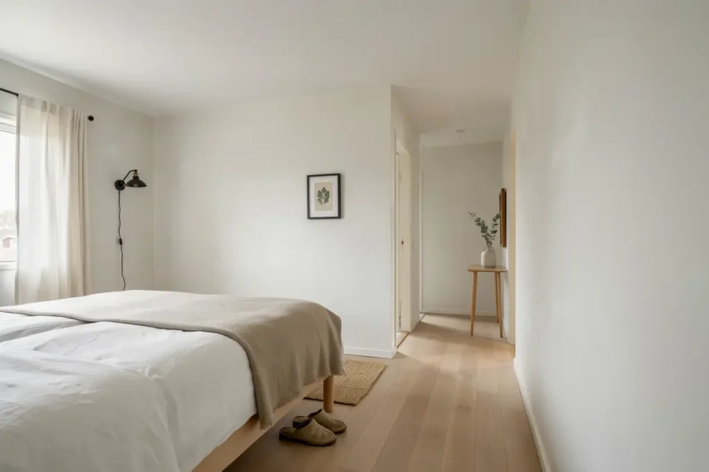 m lning av sovrum och hall i radhus i limhamn